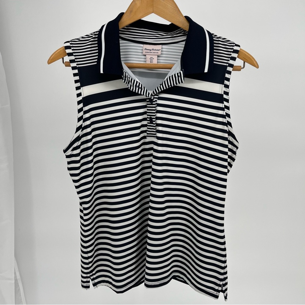Tommy Bahama Women’s Everyday Active Polo Size L Navy White Striped Sleeveless